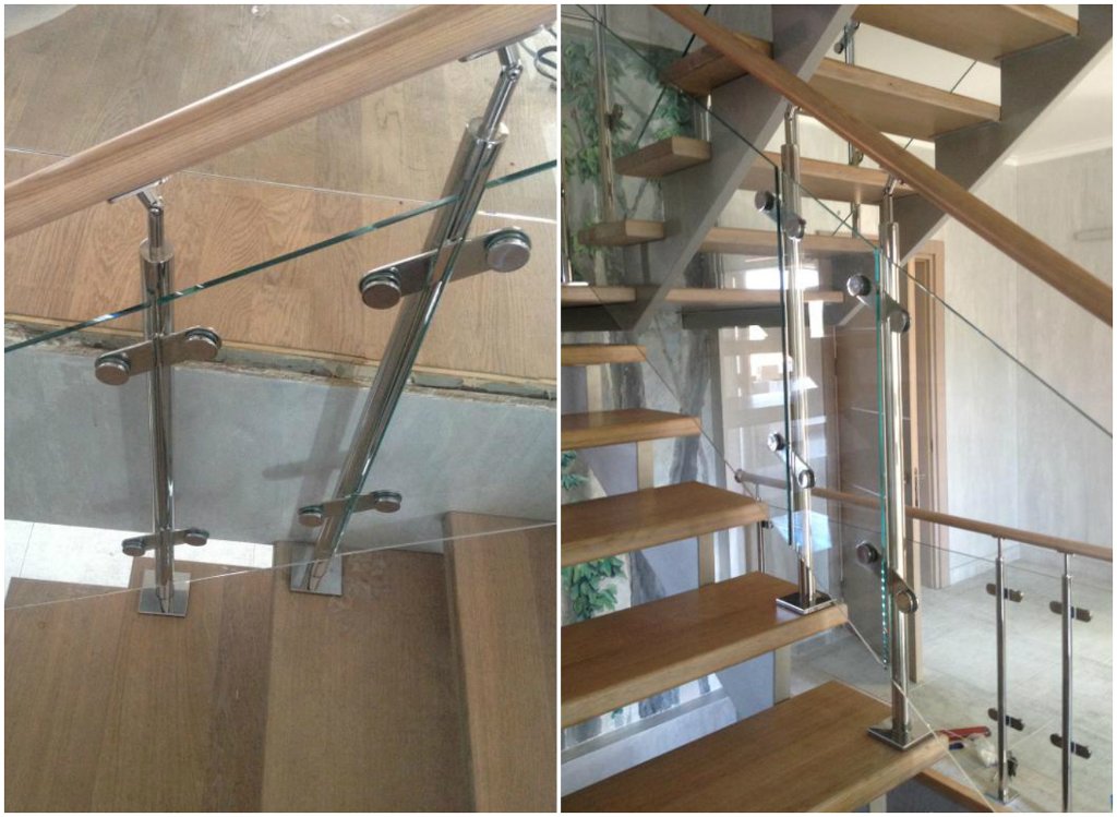 Примеры стеклянных ограждений лестниц с креплением на ступени от Аспект-Плюс